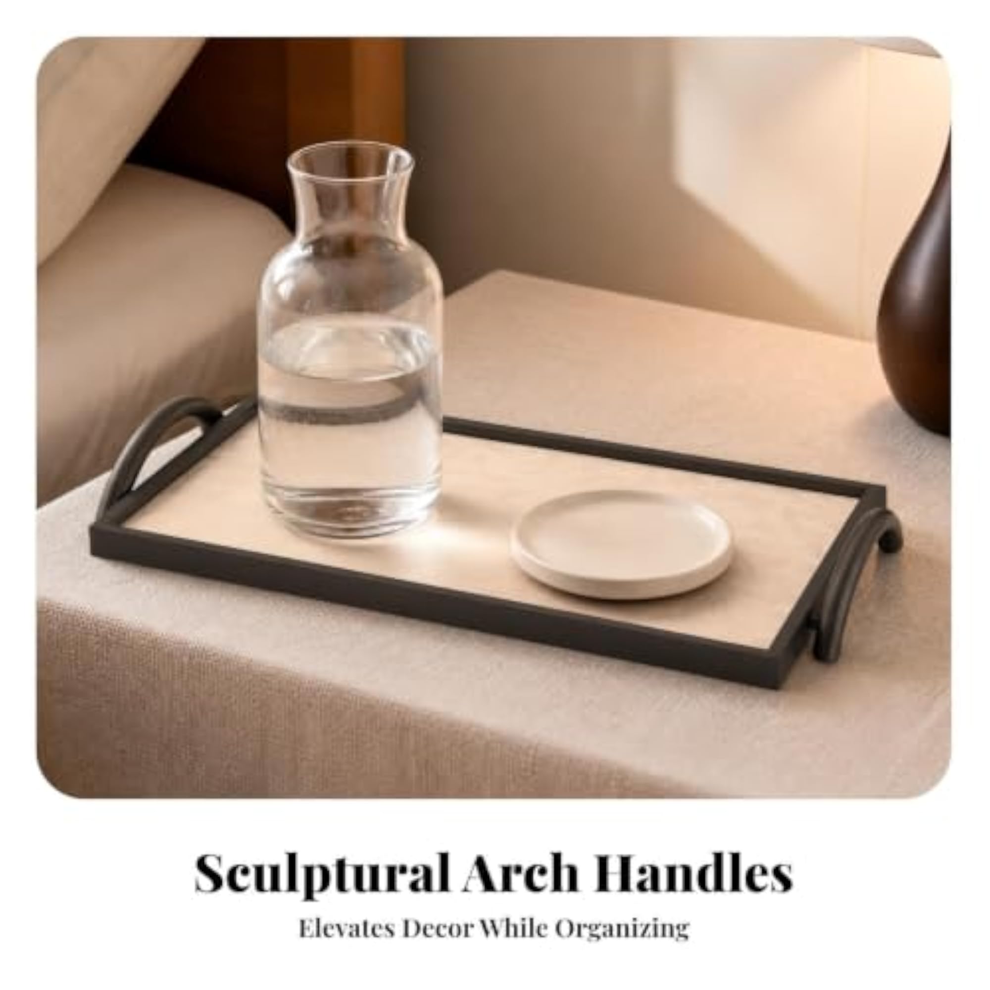 Textured Rectangle Metal Decorative Tray in Beige
